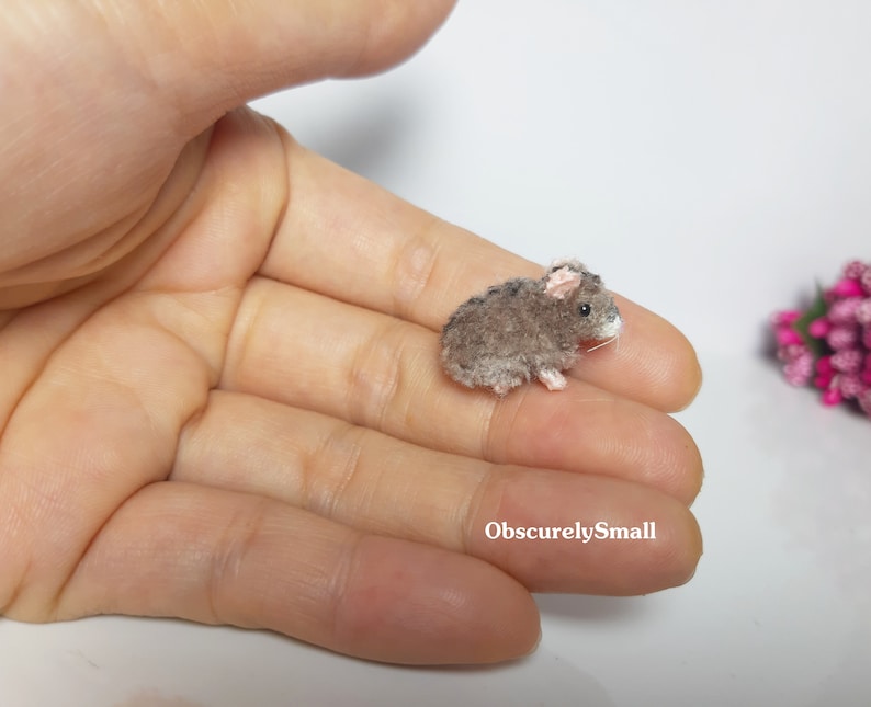 Hamster Crochet Micro Hamster Tiny Crochet Dollhouse Miniature Animal Made To Order Gray