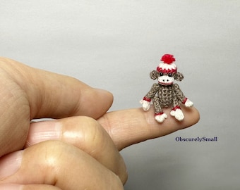 Monkey 1 Inch Pom Pom Hat - Tiny Crochet Miniature -  Monkey Stuff Animal - Made To Order