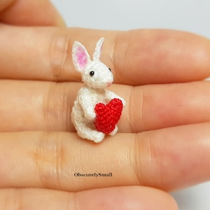 Rabbit - Miniature Crochet Rabbit with a heart - Amigurumi Rabbit - Made to Order