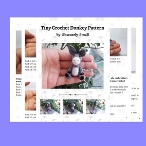 Puede incluir: Un patr&oacute;n de crochet para un peque&ntilde;o juguete amigurumi de burro. El patr&oacute;n est&aacute; escrito en ingl&eacute;s e incluye instrucciones para hacer la cabeza, el cuerpo, las patas y la cola del burro. El patr&oacute;n tambi&eacute;n incluye instrucciones para bordar los ojos, la nariz y la boca del burro.