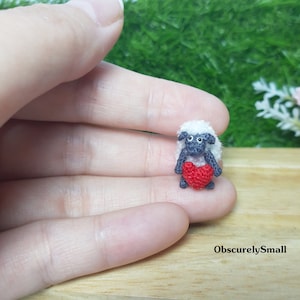 Tiny Crochet Sheep with Heart: Miniature Amigurumi Dollhouse Toy