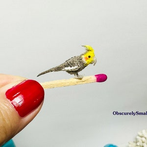 Cockatiel  - Miniature Bird crochet in mini glass dome - Crochet Cockatiel  -  Miniature Cockatiel - Tiny crocheted Bird.
