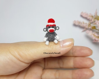 Sock Monkey - Tiny Sock Monkey - Miniature Monkey - Micro crochet monkey -  Amigurumi Animals - Crochet Miniature Sock Monkey