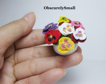 Flores pansy de ganchillo en miniatura - Flor de Amigurumi - Hecho a la medida