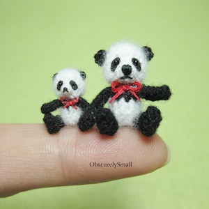 Miniature Tiny Crochet Fluffy Panda Family - Amigurumi Panda - Made to Order