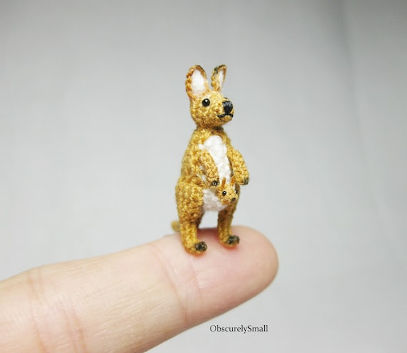 Miniature Crochet Kangaroo -  Tiny Amigurumi Kangaroo - Made to Order
