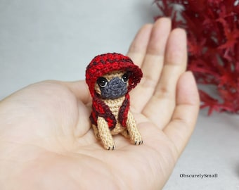 Miniature Crochet Pug , Mini Stuffed Pug, Amigurumi Dog