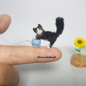 Tuxedo Cat - Tiny crochet cat - Tiny Amigurumi Cat - Micro Amigurumi White Black Cat Stuffed Animal - Made to Order