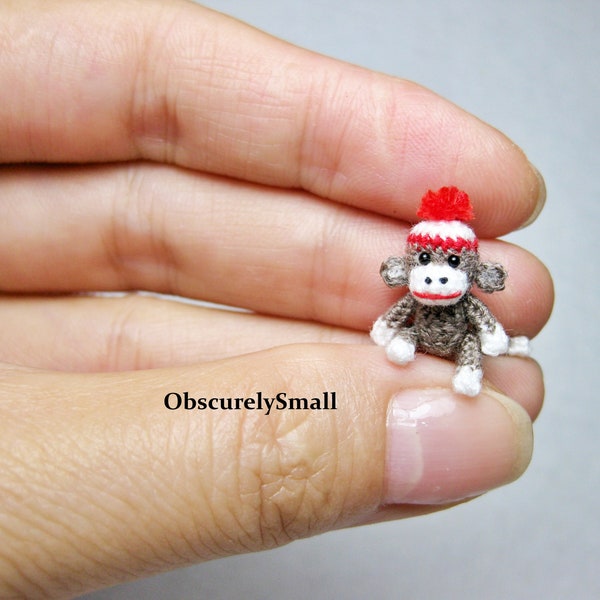 Extreme Tiny Crochet Baby Sock Monkey with a beanie - Amigurumi Monkey - Made to Order