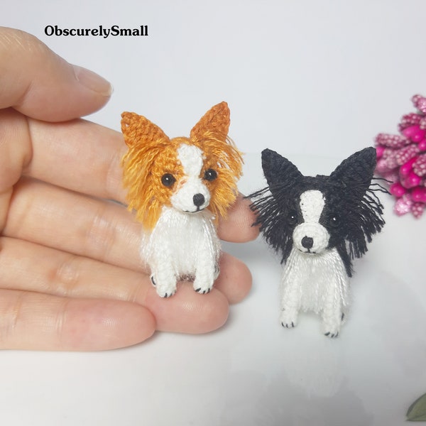Papillon Dog - Mini Papillon Dog - Tiny Crochet Miniature Dog Stuffed Animals - Crochet Papillon - Made To Order