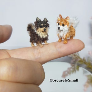 Tiny Long Haired Chihuahua Crochet - Miniature Long Hairehuad Chihuahua - Dollhouse - Micro Amigurumi Dog