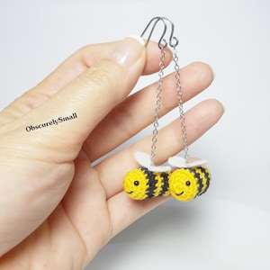 Bee - Earrings - Crochet Bee  - Amigurumi - Miniature  - Jewelry -  MADE TO ORDER