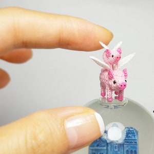 Micro Crochet Pig with Wings  - Amigurumi Pig - Made to Order