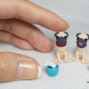Miniature Crochet Pug - Amigurumi Pug - Miniature Animals - Made to Order.