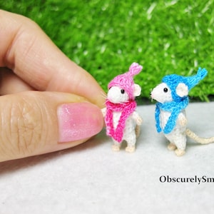 Miniature Crochet Mouse with a Scarf - Amigurumi Mouse - Made to Order