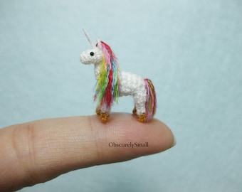 Miniature Crochet Rainbow Unicorn - Amigurumi Unicorn - Made to Order