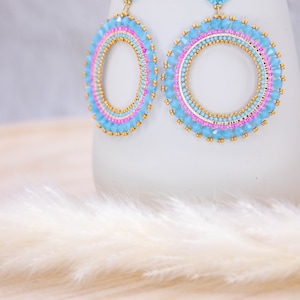 Handmade pearl earrings in blue, gold, pink, unique, elegant earrings, statement earrings, boho earrings, brickstitch, summer earrings image 4