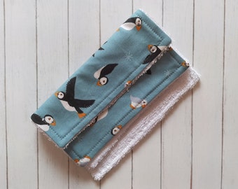 Fancy face cloths, Reusable baby wipes, puffin bamboo wipes, British bird posh flannel, animal extra large eco friendly wipes,