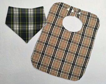 Tartan baby bib, Scottish bandana bib, Dribble bib, Modern Campbell baby gift, British tartan feeding bib, Scottish baby gift