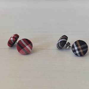 Tartan earrings, fabric button earrings,  tartan gift, tartan jewellery, earrings, Burns night