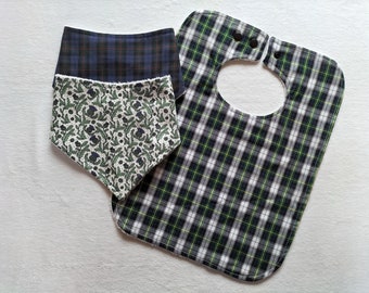 Tartan baby bib, Scottish bandana bib, Dribble bib, Scottish baby gift, Scottish feeding bib, thistle baby gift