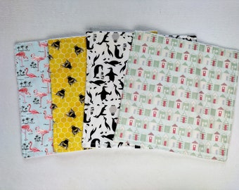 Reusable kitchen roll, Reusable kitchen wipes, flamingo reusable bamboo wipes, bee kitchen cleaning cloth, zebra cloths, beach huts