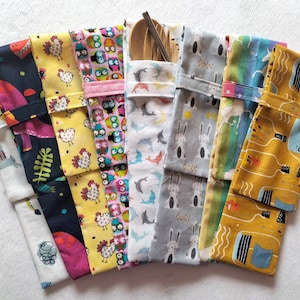 Travel cutlery pouch, on the go cutlery holder, cutlery pouch, autumn gift, eco friendly gift, animal gift, childrens gift