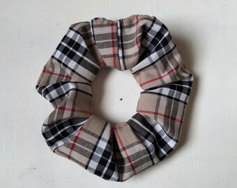 Tartan scrunchie, British tartan, beige scrunchie, Scottish gift, hair tie, stocking filler