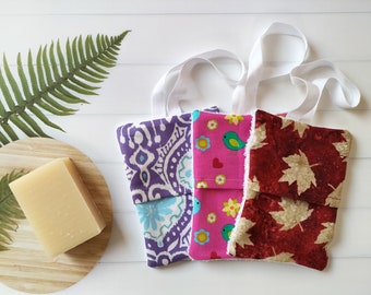 Zero waste soap pouch, scrap bamboo soap saver, cotton soap holder, bamboo soap bag