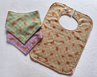 Highland Cow Baby Bib, Bamboo Towelling Dribble & Feeding Bib Set
