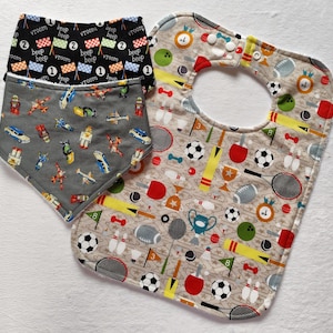 Robot baby bib, football feeding bib, sport dribble bib, racing car baby gift, aeroplane baby gift, car baby gift, animal baby gift