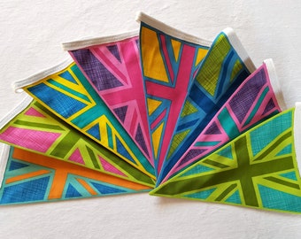 Bright Union Jack Fabric Bunting: British Pennant Wall Decor
