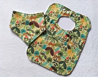 Jungle baby bib, tiger feeding bib, lion dribble bib, cheetah baby gift, animal baby gift