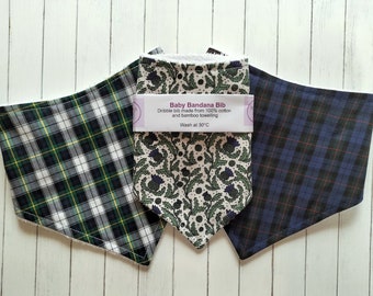 Tartan baby Bib, plaid baby bib, bandana bib, Scottish baby gift, new baby gift, tartan baby gift, thistle baby bib