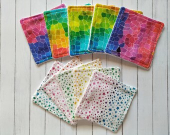 Rainbow gift, Reusable face pads, star Bamboo Makeup Wipes, rainbow Eye Make Up Remover Pads, Facial Cleansing pads, Soft Face Wipes