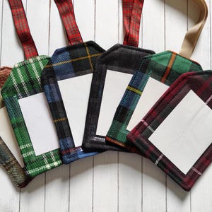 Bagagelabel, hergebruikt tweed-bagagelabel, tweed-cadeau, tartan-bagagelabel, tartan-bagagelabel