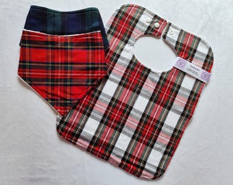 Tartan Baby Bib: Plaid Cotton, Scottish Dribble or Feeding Bib