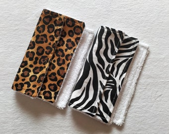 Fancy face cloths, Reusable baby wipes, leopard print bamboo wipes, zebra print posh flannel, animal print extra large eco friendly wipes,