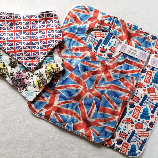 Union Jack Baby Bib, British Baby Dribble bib, British flag baby bib, London baby gift, London feeding bib