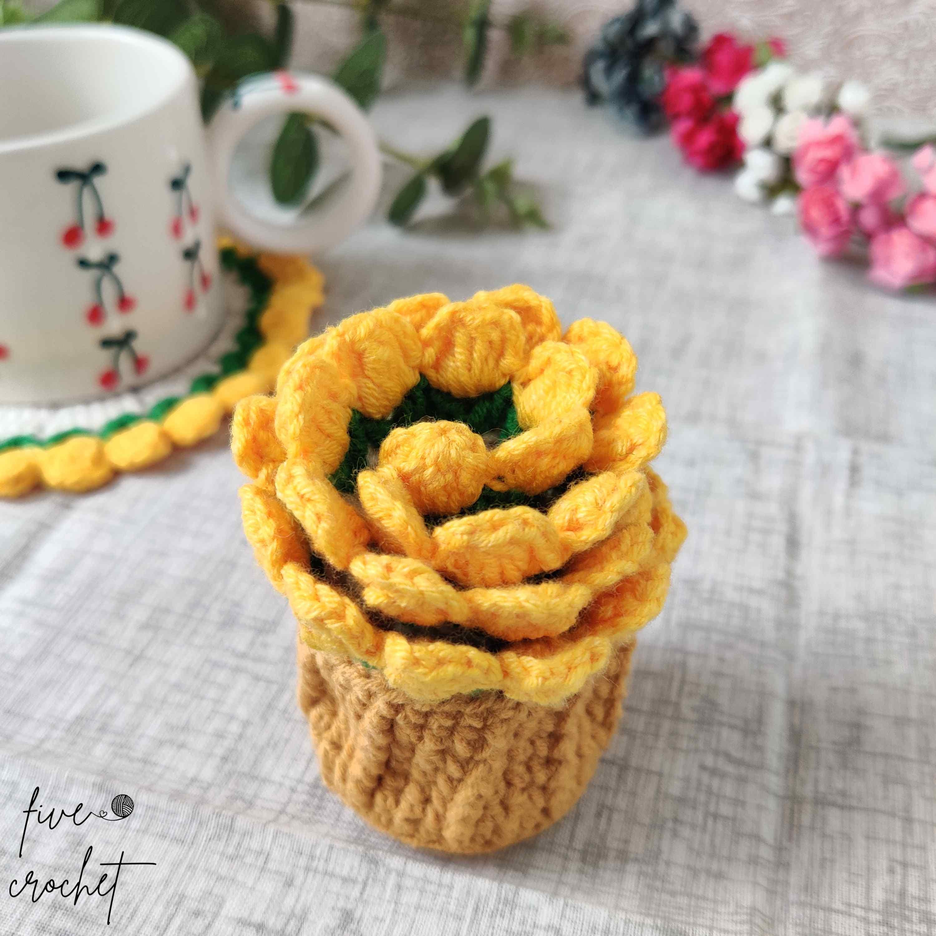 手作りかぎ針編みのチューリップコースター、花束、新築祝いのギフト