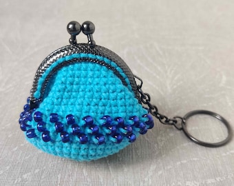 Monedero llavero de ganchillo hecho a mano, mini monedero con cuentas