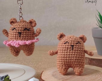 Brelok do kluczy z szydełkowym misiem, zawieszka do torby amigurumi, prezent dla pary