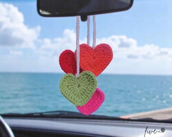 Crochet Love Heart Car Charm, Handmade Hanging Tree Decoration