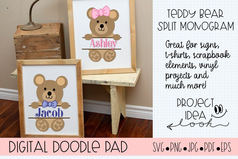 Download Teddy Bear SVG Split Monogram Svg Great for Baby Shower | Etsy