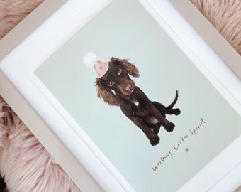 Chocolate Cocker Spaniel Art Print – Hand-Drawn Dog Portrait