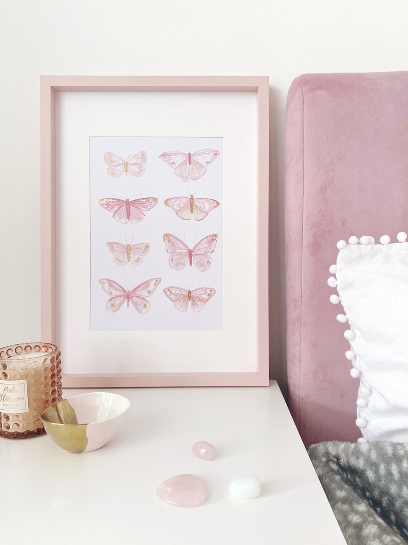 Pink and Gold Butterfly Wall Art // Pretty Butterflies Gold Etsy UK