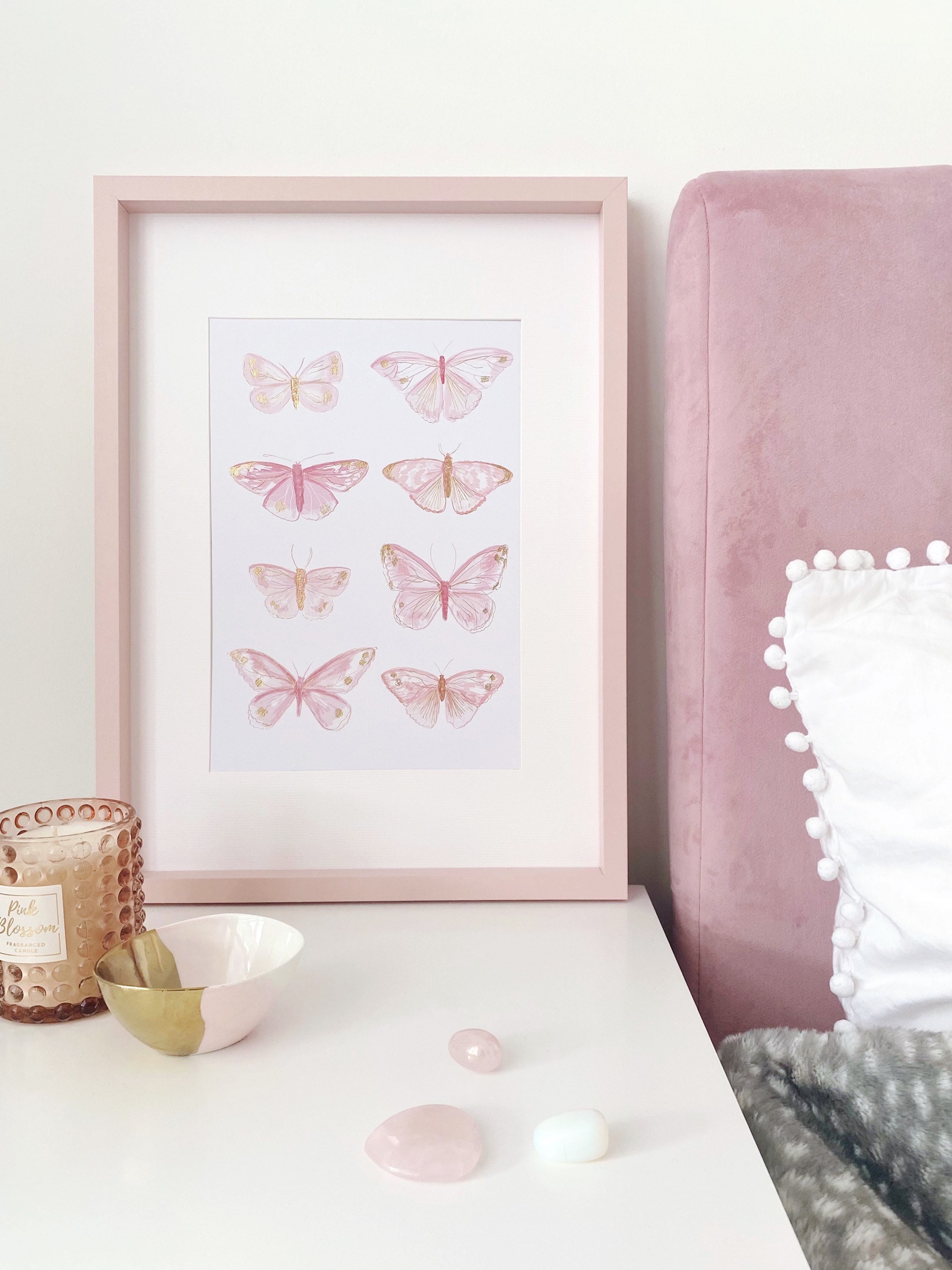 Pink and Gold Butterfly A4 Art Print // Pretty Butterflies | Etsy