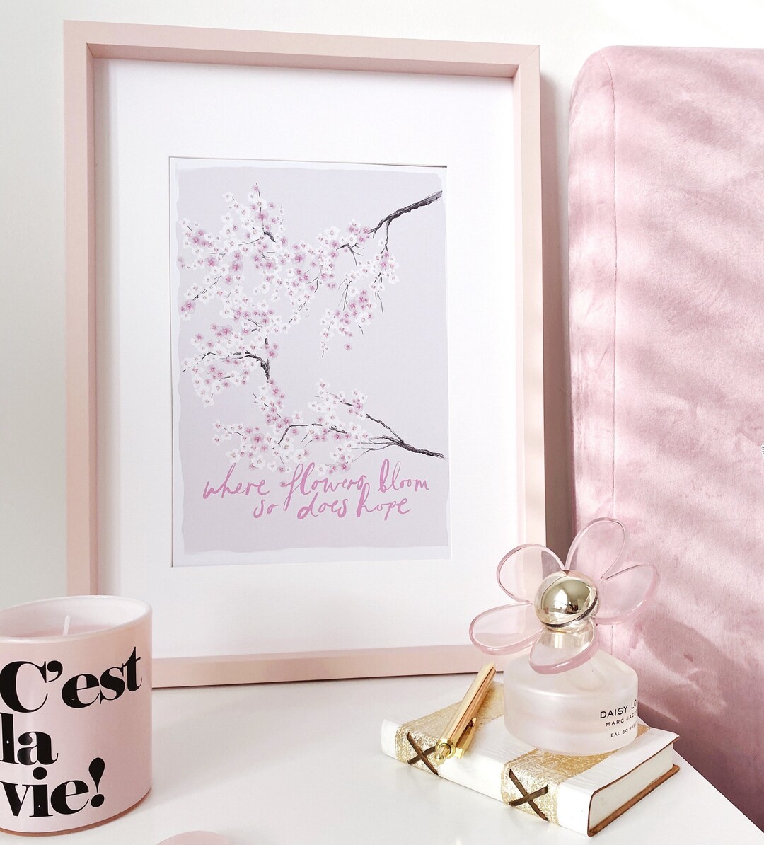 Cherry Blossom Wall Art Print Floral Illustration Pink Wall - Etsy UK