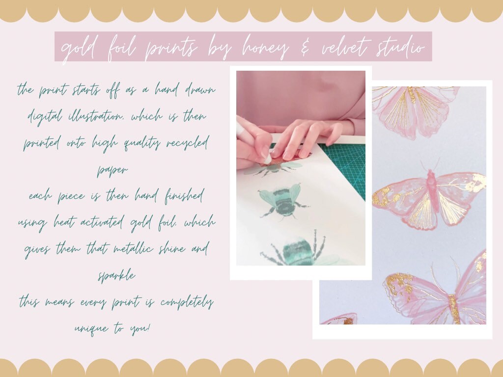 Pink and Gold Butterfly Wall Art // Pretty Butterflies Gold Etsy UK