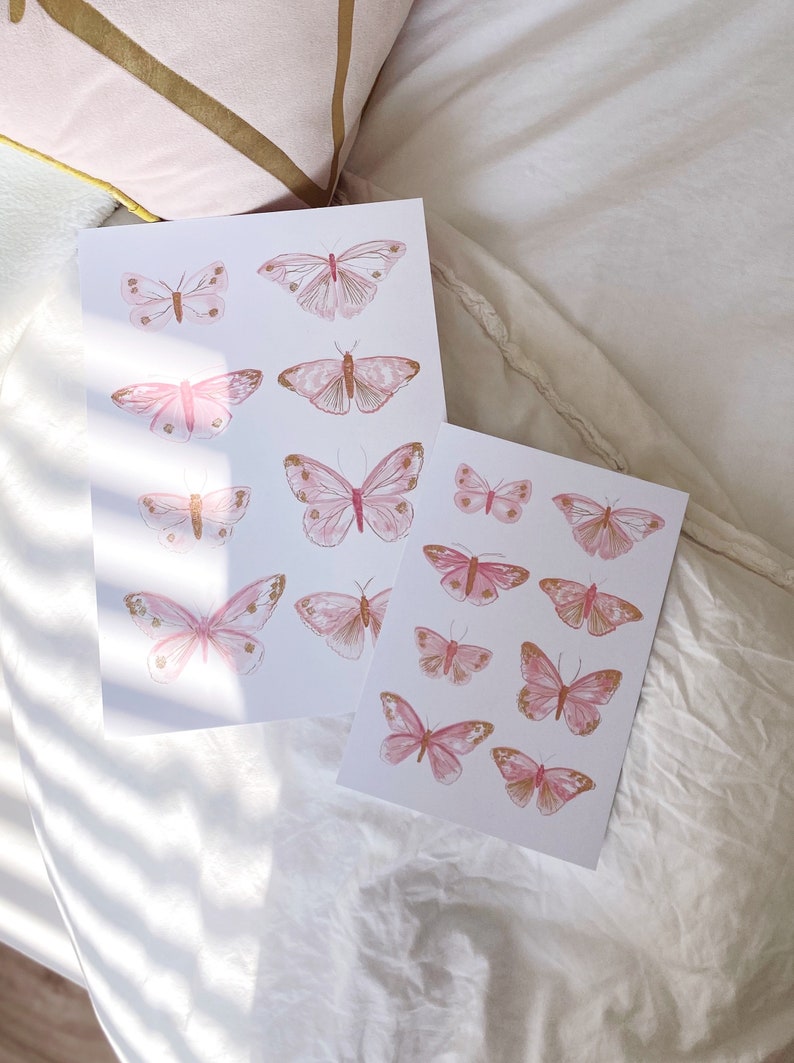 Pink and Gold Butterfly Wall Art // Pretty Butterflies Gold Etsy UK